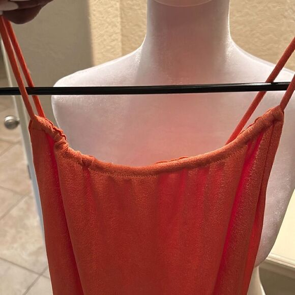 Misha Rebekah Womens 6 Metallic Midi Dress Copper Open Back Strappy V Neck NWT - Picture 10 of 10
